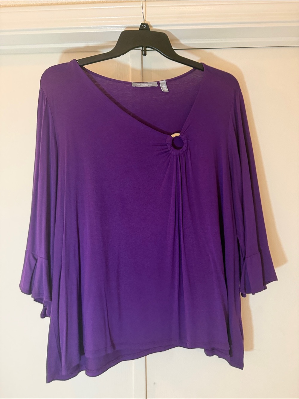 NY Collection Purple Asymmetric Ring-Detail Tunic